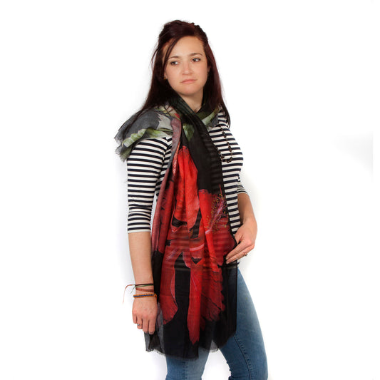 Red Hibiscus Scarf -  Modal