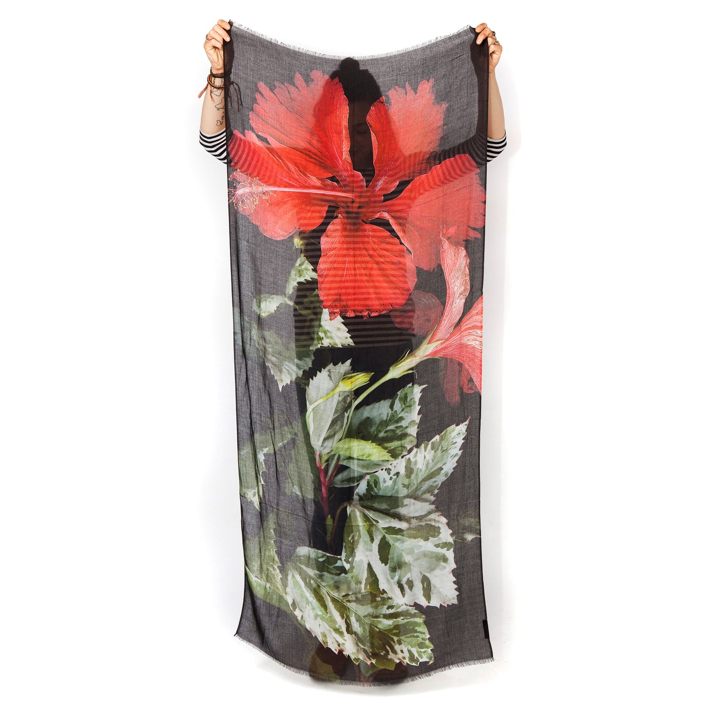 Red Hibiscus Scarf -  Modal